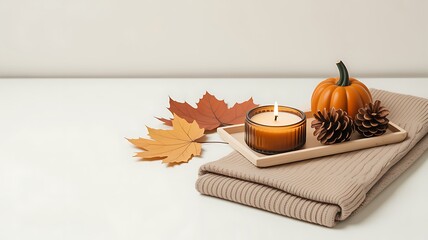 Autumn Still Life with Candle and Wooden Accents