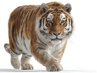 Fototapeta premium Tiger prowling on snow, showcasing its powerful physique and striking stripes in a serene winter landscape