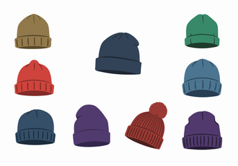 Colorful knit hats collection with transparent background
