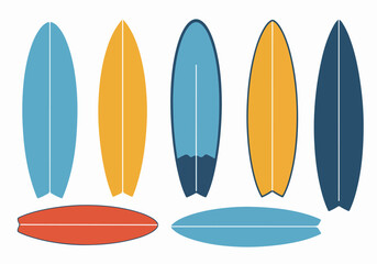 Surfboards collection with transparent background