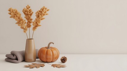 Autumn Still Life with Vase and Dried Grass