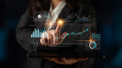 Data analytics dashboard with charts, indicators, and performance metrics, reveals trends, data...