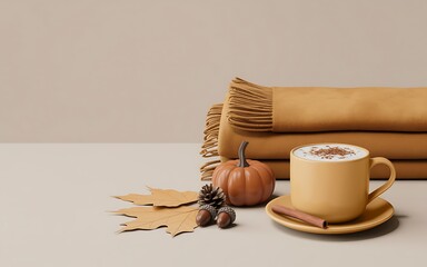 Cozy Autumn Still Life with Mug and Wool Blanket