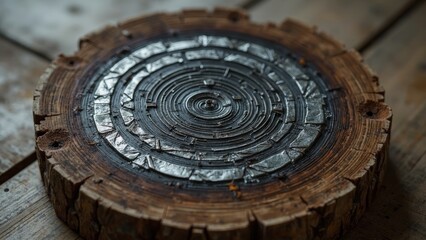 Close up of tree ring textured wooden stakes