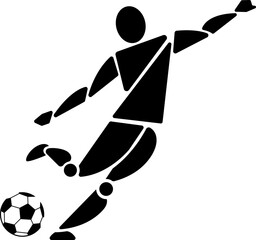 black vector silhouettes of soccer players in various kicking and running poses, designed in flat style, perfect for sports and fitness illustrations, icons, or infographics.