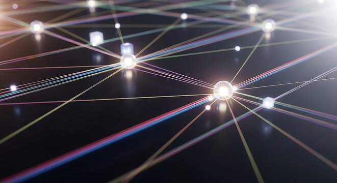 3D Illustration of Parallel Optical Computing with Light Networks and Data Transmission, Concept of Photonics, Quantum Computing and Futuristic Technology
