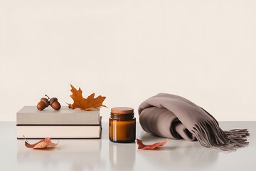 Autumn Still Life with Acorns and Books