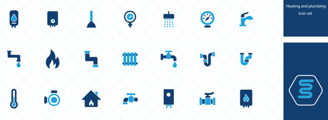 Heating and plumbing icon set . pipes, boilers, tools, and more