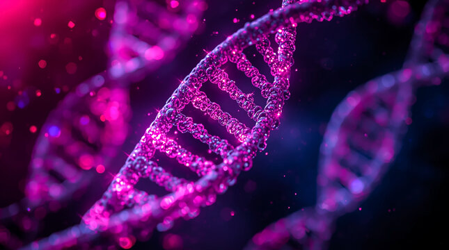 Abstract 3d rendering of a double helix dna strand with vibrant pink and purple hues futuristic scientific concept