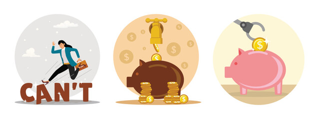 Motivation or inspiration concept that you can do it. Money leaking. Pink Piggy Bank.