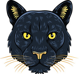 Close-up stylized illustration of a black panther's head, showcasing detailed features and bold colors.