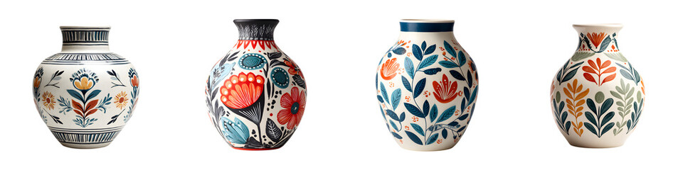 Hand-Painted Vases: Decorative Ceramic Vases with Floral Designs on White