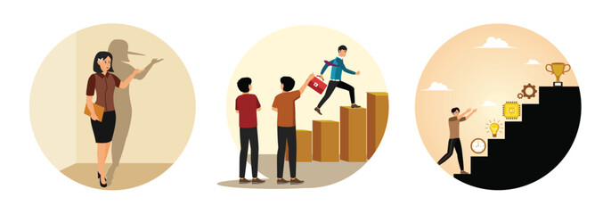 Cheating or hiding the truth concept. Courage or challenge. Skill development  for career growth.