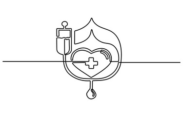 continuous line of blood donor. single line drawing of hand in blood transfusion. suitable for caring, humanity and others