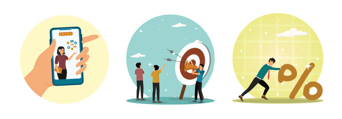 User satisfaction positive or negative feedback concept. Company target achievement. Percentage.