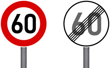 Road Signs Speed Limit 60 End of Speed Limit 60 Germany Autobahn