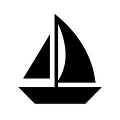 Minimalist sailboat vector icon. A simple black ship silhouette symbol for maritime navigation, sea travel, and aquatic leisure