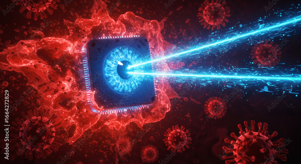 Aufkleber futuristic biotechnology concept showing an ai security system with a laser eye destroying dangerous