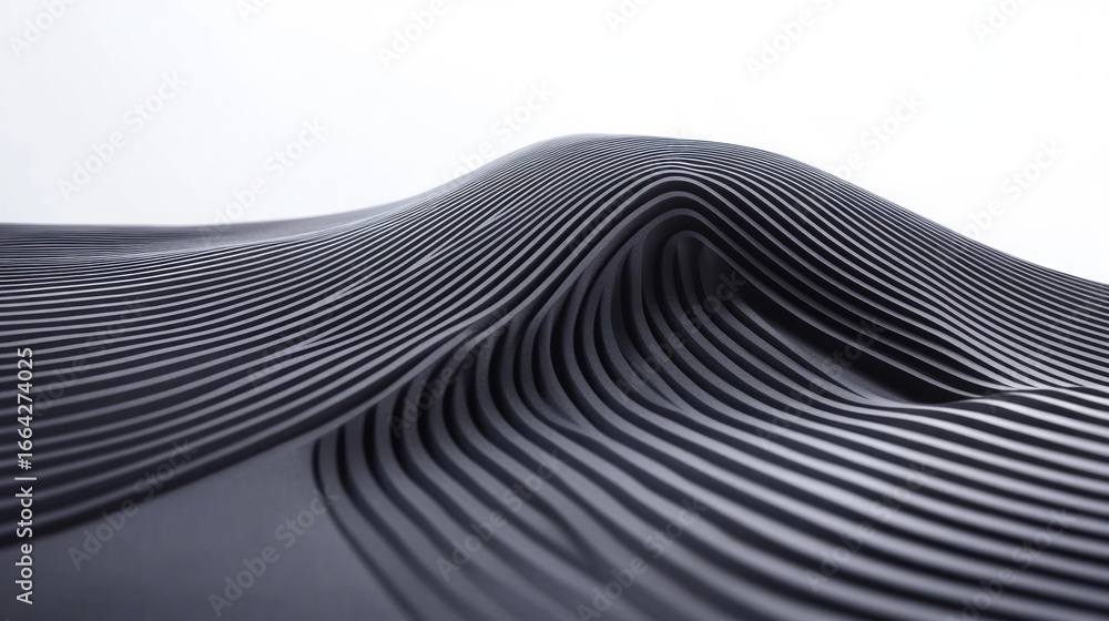 Poster abstract wave pattern formed by repeating black and white lines creates a futuristic modern design