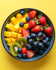 Fresh fruit salad with strawberries and blueberries in a