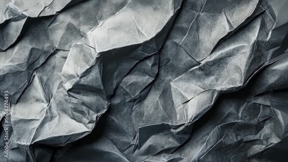 Poster abstract crumpled paper texture background in shades of gray for graphic design or video editing