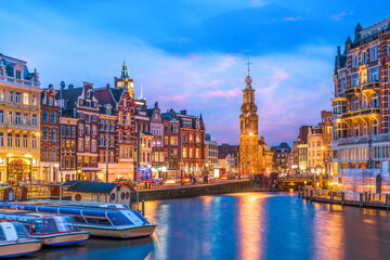 Amsterdam, Netherlands Cityscape on the Canals at Twilight 3