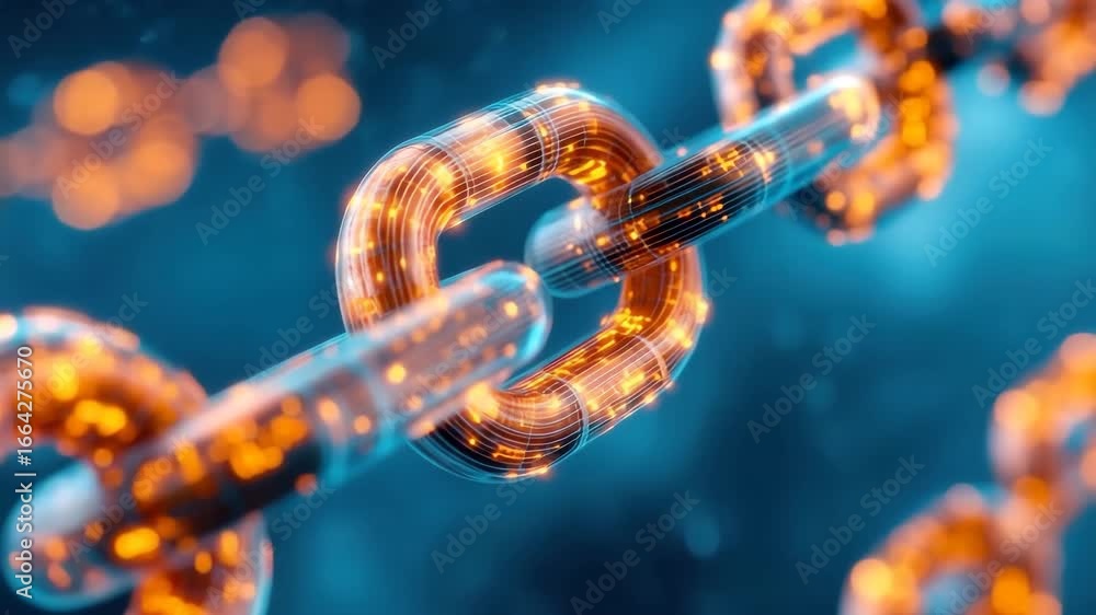 Poster digital chain blockchain technology network data security glowing futuristic connection abstract wit
