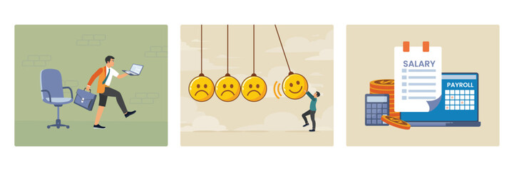 Hybrid work concept. Emotional intelligence. Salary payroll system.
