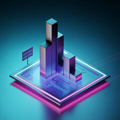 Dynamic 3D business data visualization with vibrant colors representing growth and success