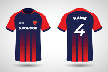 Sports jersey t shirt design flat sketch illustration, Stripe abstract printed Round neck football jersey concept with front and back view for Cricket, soccer, Volleyball and badminton uniform kit