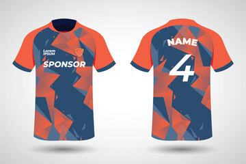 Sports jersey t shirt design flat sketch illustration, Stripe abstract printed Round neck football jersey concept with front and back view for Cricket, soccer, Volleyball and badminton uniform kit