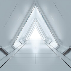 Fototapeta premium The 3D rendering features a futuristic sci-fi triangle tunnel, surrounded by a modern white background.