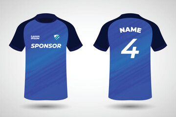 Sports jersey t shirt design flat sketch illustration, Stripe abstract printed Round neck football jersey concept with front and back view for Cricket, soccer, Volleyball and badminton uniform kit