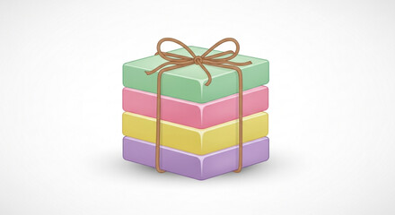 Obraz premium Stack of colorful soap bars tied with twine for diy gifts and homemade bath and body products concept