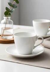 White ceramic coffee cup set