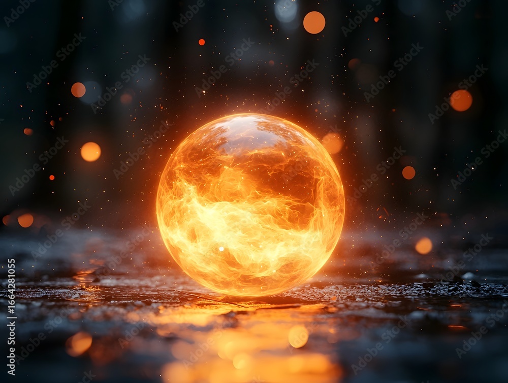 Poster glowing ethereal orb floating in the dark