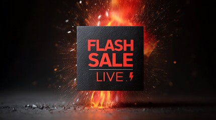 Flash Sale Live Banner with Explosive Fire and Sparks Background