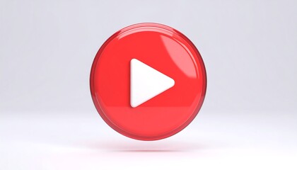 A glossy, round, red play button with a white arrow stands out against a plain white background.