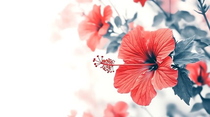 Beautiful red hibiscu isolated on white background. Generative Ai