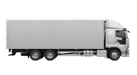 Modern box truck cargo vehicle side view isolated for logistics and delivery transparent background