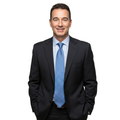 Smiling businessman in suit and tie isolated on transparent background