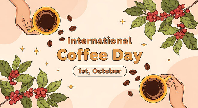 Celebrating International Coffee Day with aromatic coffee beans and fresh brewed beverage - Powered by Adobe