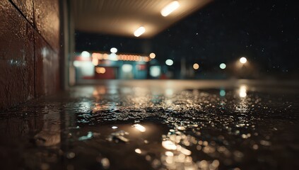 Rainy Night Street Scene With Reflections