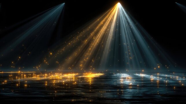 Yellow glowing light effect with rays, spotlight lens flare on transparent background - Powered by Adobe