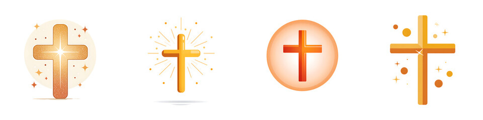 Obraz premium Set of Four Golden Christian Cross Illustrations on White Background