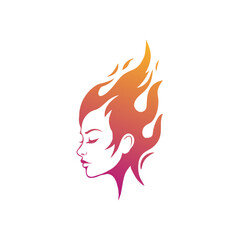 Elegant woman with flaming hair isolated on white background, a symbol of beauty