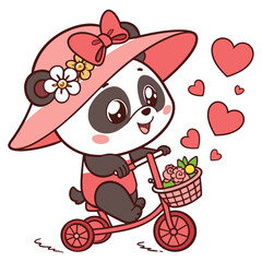 Naklejka premium Cute teddy bear cartoon animal character illustration with a pink heart and flowers