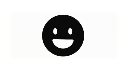 Fototapeta premium A simple, black emoticon smiley face graphic, positioned centrally against a plain white background, radiates a cheerful mood.