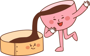 Cute Baking Batter Character Poured into Pan