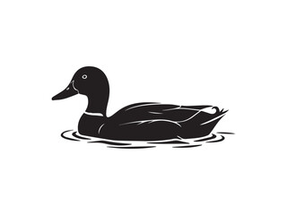 Black Silhouette of a Duck on Pond, Wildlife Bird Vector